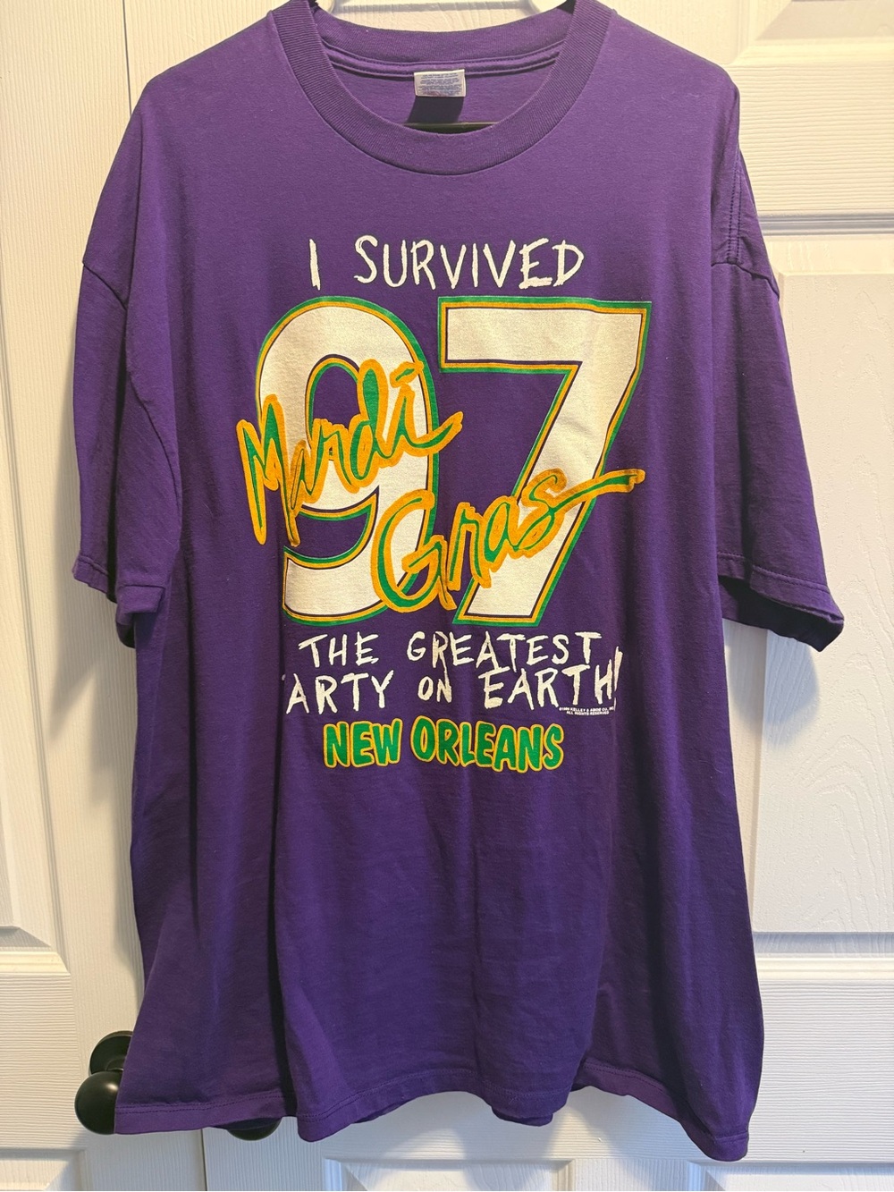 Jerzees Purple "I Survived 97" Mardi Gras Graphic Tee